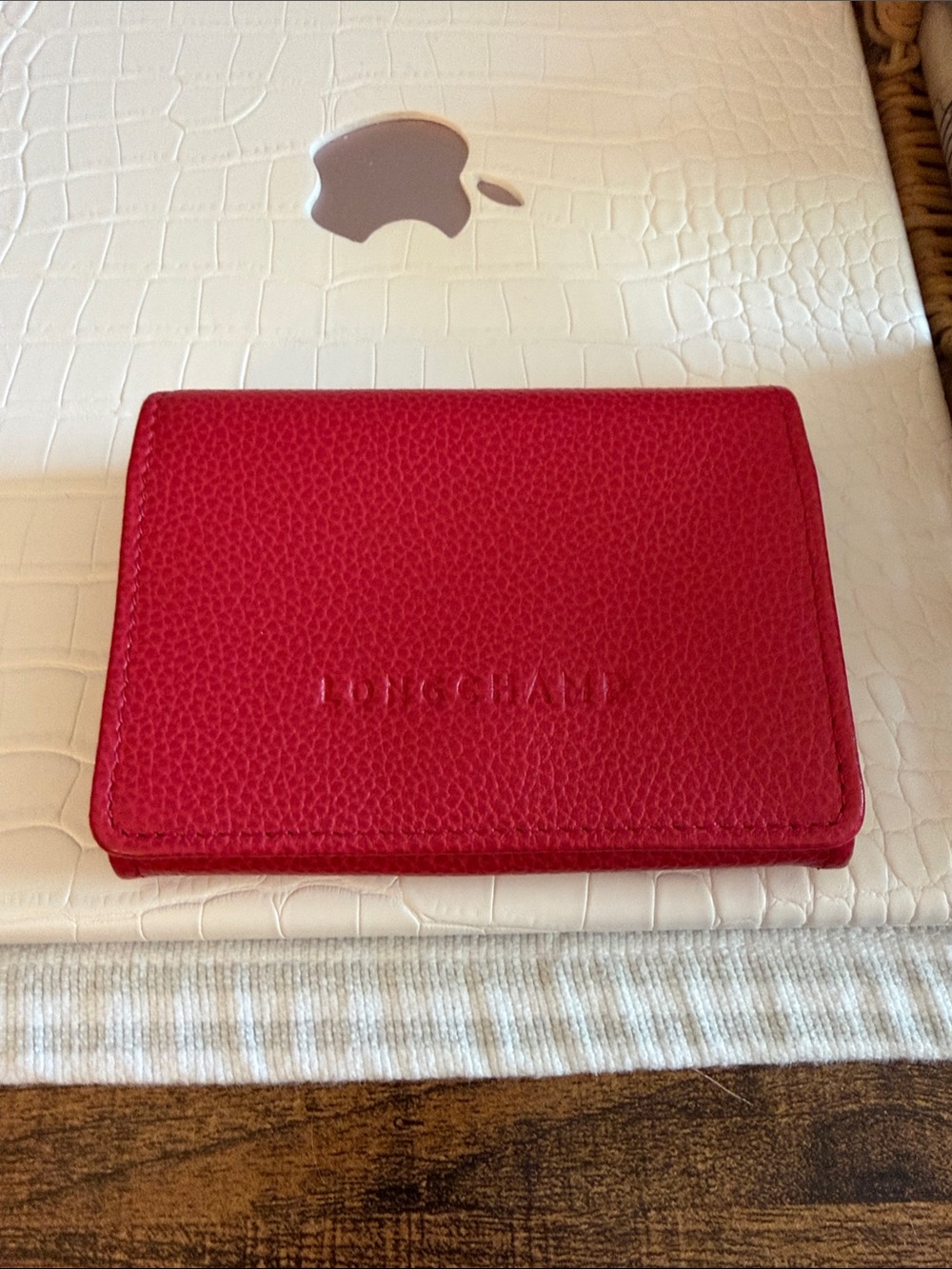 Longchamp Red Pebbled Leather Card Case